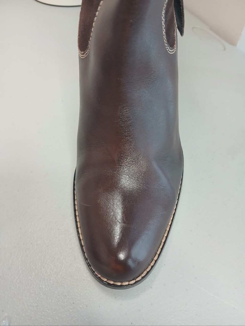 Chocolate Brown Suede & Leather Stacked Heel Mid Calf Boots 10M - Picture 8 of 12